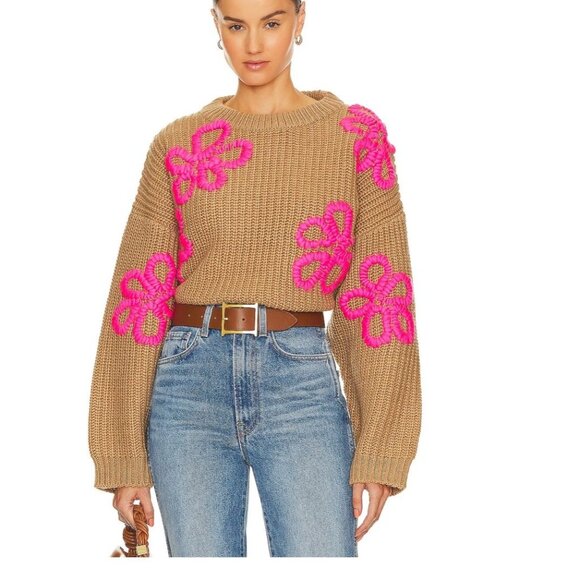 Essentiel Antwerp Eschew Embroidered Pullover Sweater Brown Pink Size Small - Picture 1 of 7